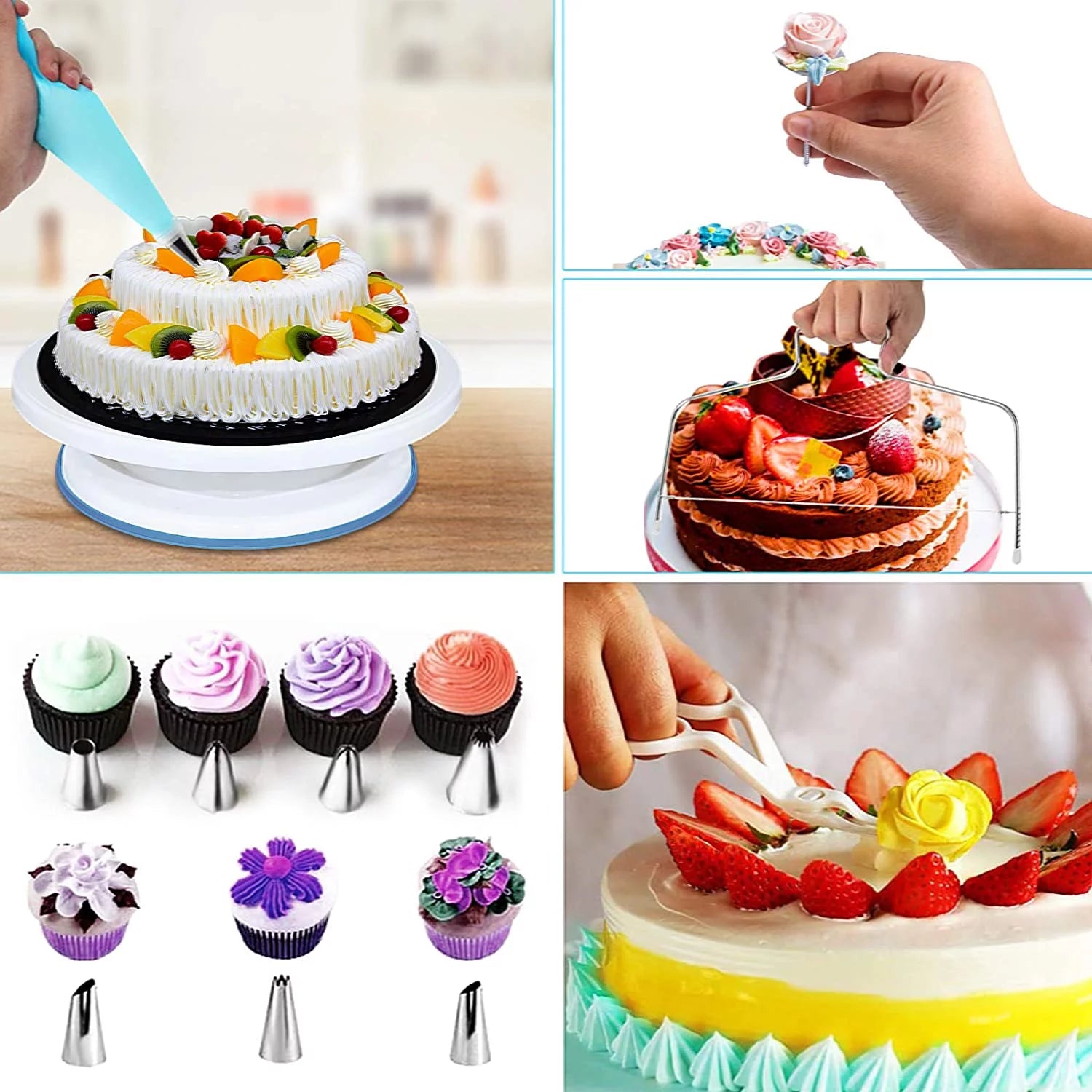 Kit De Decoración De Pasteles, 132 Pzas De Herramientas Para Decorar Pasteles Con Soporte Giratorio, Bolsas De Glaseado Y Boquillas, Set De Suministros Para Hornear Para Principiantes Y Amantes De Los Pasteles