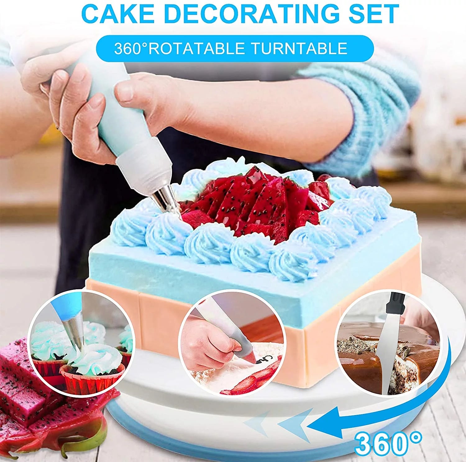 Kit De Decoración De Pasteles, 132 Pzas De Herramientas Para Decorar Pasteles Con Soporte Giratorio, Bolsas De Glaseado Y Boquillas, Set De Suministros Para Hornear Para Principiantes Y Amantes De Los Pasteles