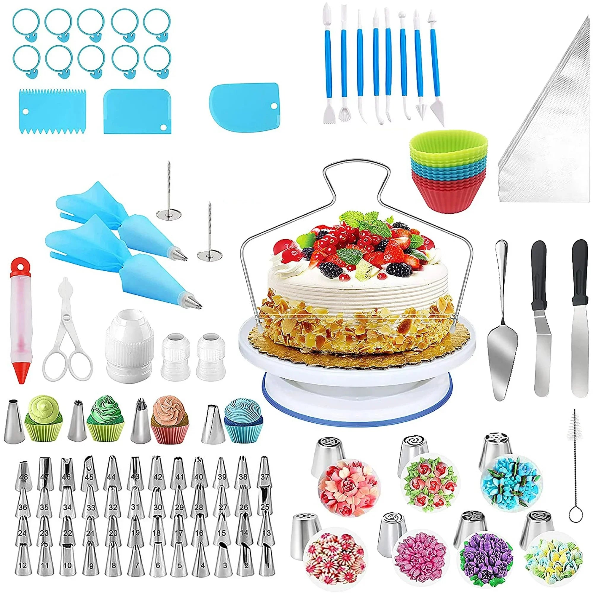 Kit De Decoración De Pasteles, 132 Pzas De Herramientas Para Decorar Pasteles Con Soporte Giratorio, Bolsas De Glaseado Y Boquillas, Set De Suministros Para Hornear Para Principiantes Y Amantes De Los Pasteles